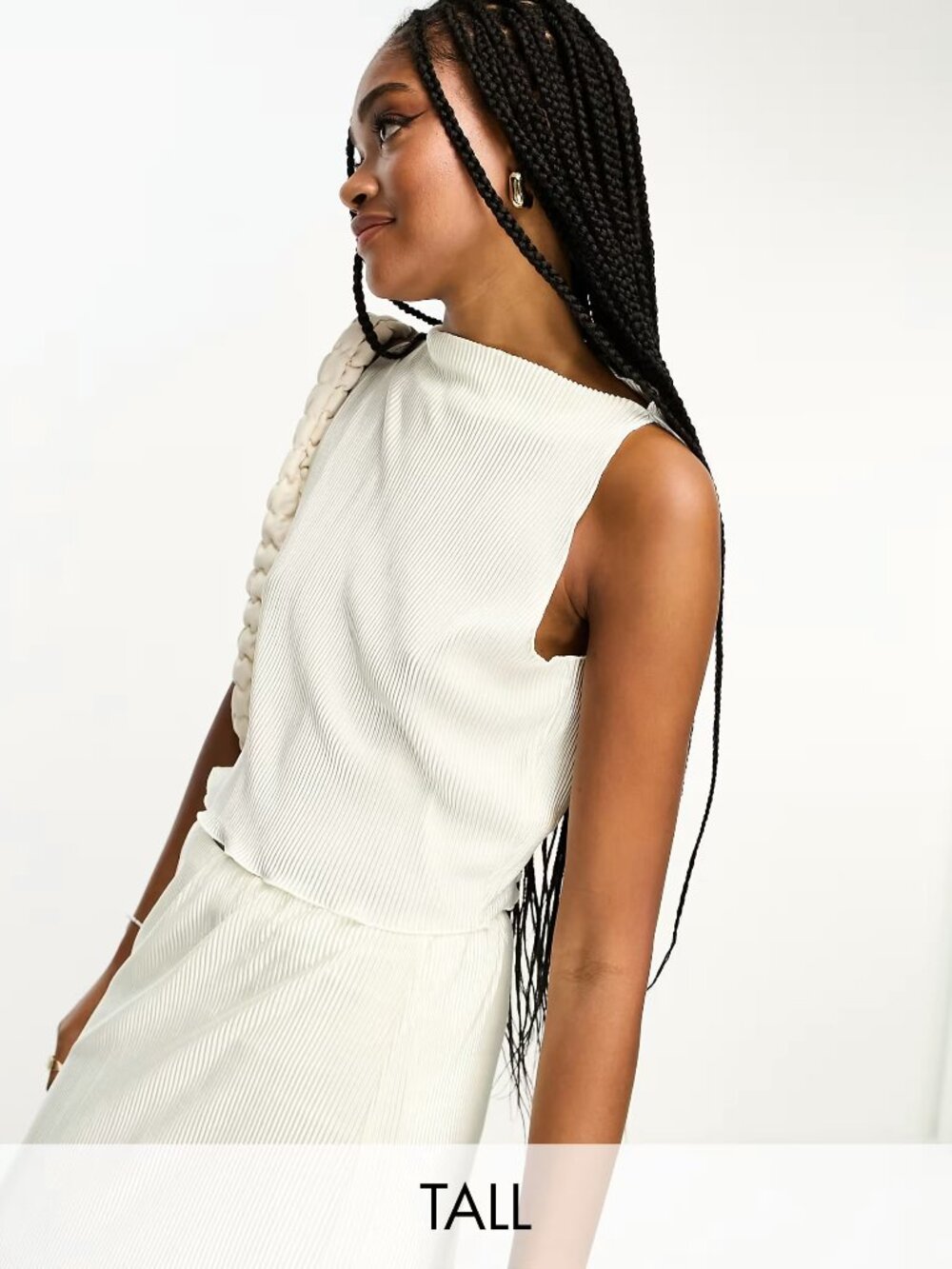 *NWT* Pieces Tall plisse crop top in cream